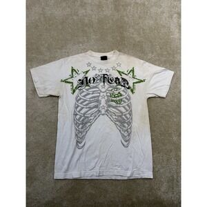 Vintage No Fear Tee Shirt Mens Medium White Bones Graphic Y2K Grunge Distressed